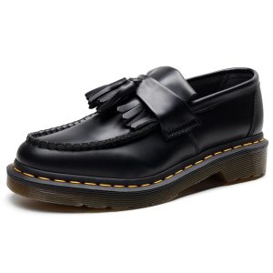 ADRIAN Unisex Low-Cut Leather Shoes with Fringe – British Martin Style – Black, 35
