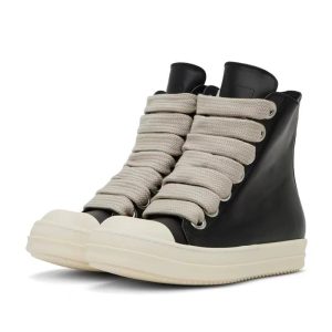 Unisex High-Top Leather Skate Shoes with Thick Laces – Spring/Autumn Style – Black, 36