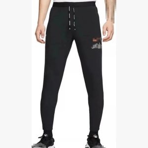 2025 Men’s Slim Mid-Rise Sports-Style Trousers with Digital Print – 03 – Black, 3XL