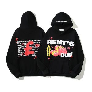 2025 Unisex Broken Planet-Style Hoodie with Money, Star and Puff-Letter Graphics – Black, L