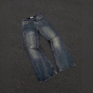 2025 Japanese Okayama Slub-Denim Jeans – Sunset-Fade Wash, Distressed Loose Bootcut – Retro blue, 3XL