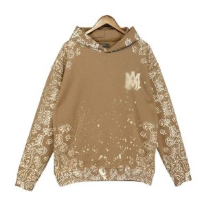 Unisex Pullover Hoodie with All-Over Lettering and Paisley Print – apricot, S