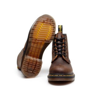 Unisex Six-Eyelet Vintage Work Boots in Distressed Top-Grain Crazy Horse Leather – Crazy horse dark brown, 35