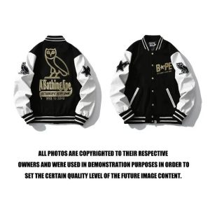 BAPE Varsity Jacket Owl Logo – Black owl coat, L