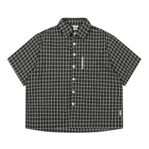 Vans Short-Sleeve Button-Up Shirt Black Grid Check – BB-26(Black), L
