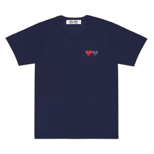 Comme des Garçons Heart Logo T-Shirt Double Heart – CJ04-Navy blue, L