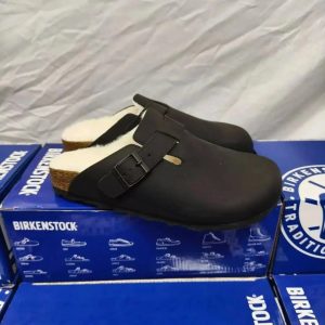 Birkenstock Boston Clog Shearling Lined – Black leather surface fleece-lined, 35
