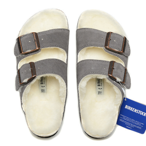 Birkenstock Arizona Shearling Lined – Option 610A5780, Fleece-lined two-button dark gray, 35