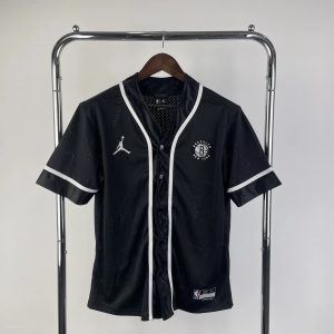 Nike Air Jordan Brooklyn Nets Buttoned Shirt Black / White – L