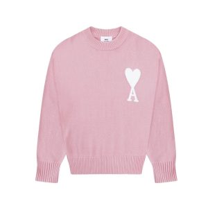 AMI Paris Knit Sweater Heart Logo – Pale Pink, L