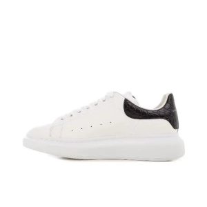 Alexander McQueen Oversized Sneaker White with Black Croc-Embossed Heel – Leather Tail – Black/White, 35
