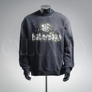 Balenciaga BB Sweater Black / White – Black-washed hand-painted alphabet round neck sweater, L