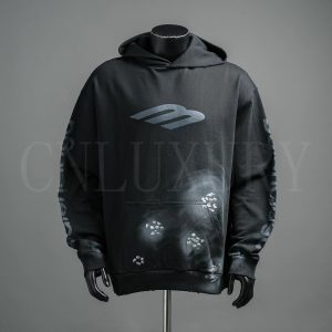 Balenciaga Hoodie Black / Grey – Black-25Fw Ski Mud Hand-painted Old Hooded Sweat, L