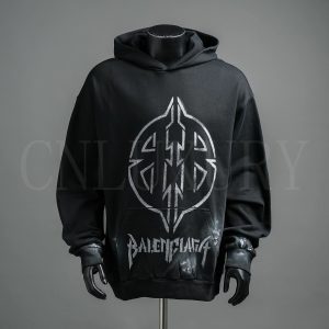 Balenciaga (BB) Hoodie Black / White – Black-Graffiti Double B distressed hoodie, L