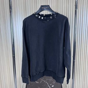 Balenciaga Pierced Oversized Crew Sweater Black – Black, L