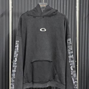 Balenciaga Tape Ripped Hoodie Black – Black, L
