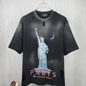 Balenciaga Paris Liberty Distressed Shirt Black / Blue – Black, L