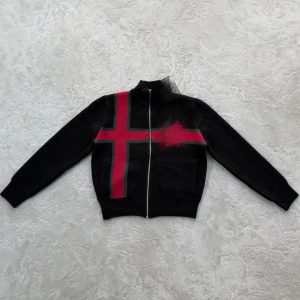 Corteiz Sweater Lux Knit Zip Up Black / Red – Black, L