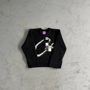 Corteiz C Star Mohair Knit Sweater Black / Beige – Black (white print), L